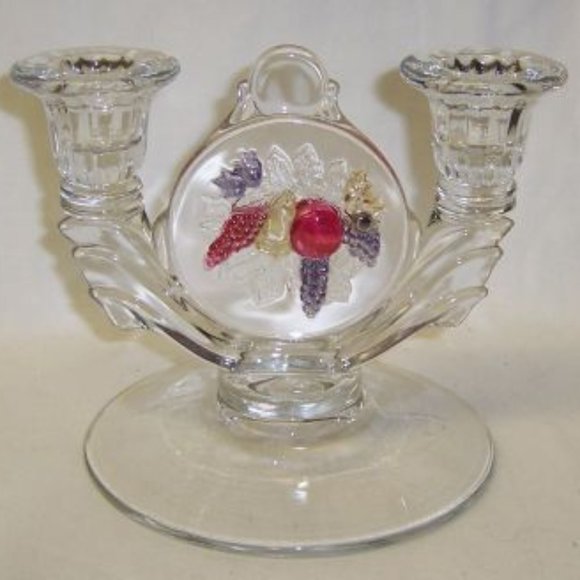 Westmoreland Glass Ruby Flashed Della Robbia Two Lite Candle Holder
